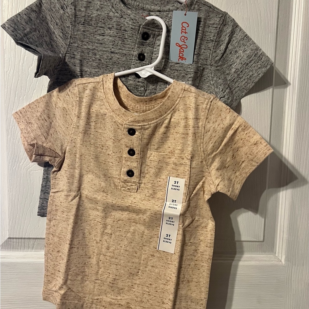 Set of 2, Cat & Jack Kids' Gray and Tan Henley Shirts
